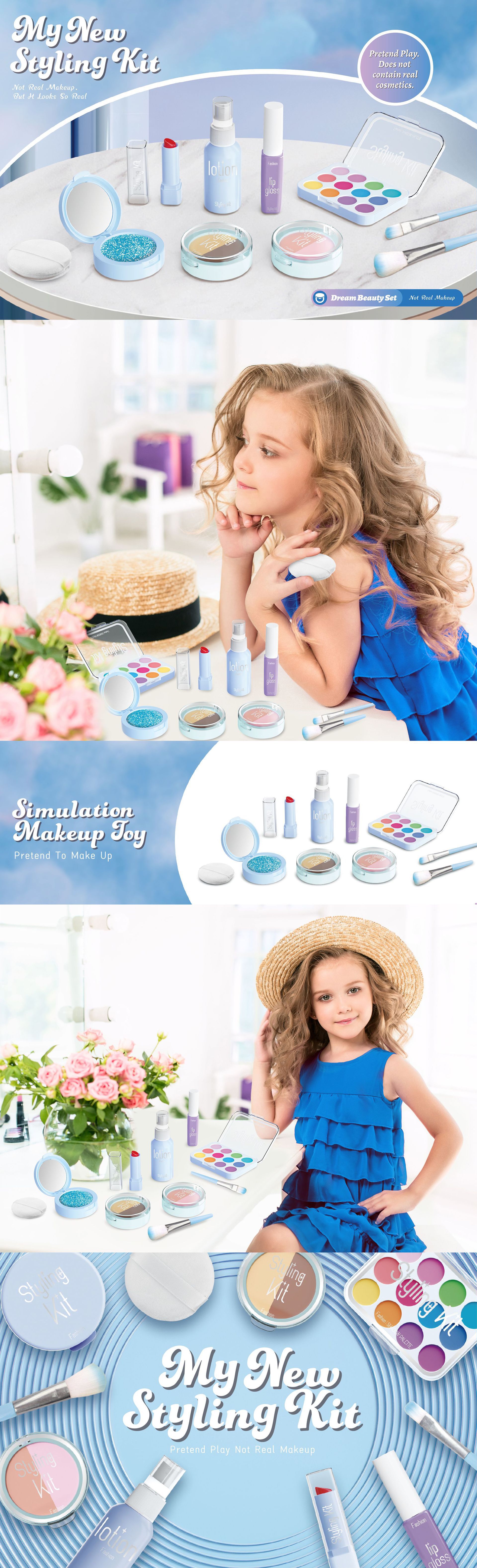 跨境亚马逊儿童过家家仿真化妆玩具女孩彩妆套装不可涂抹带收纳盒详情3