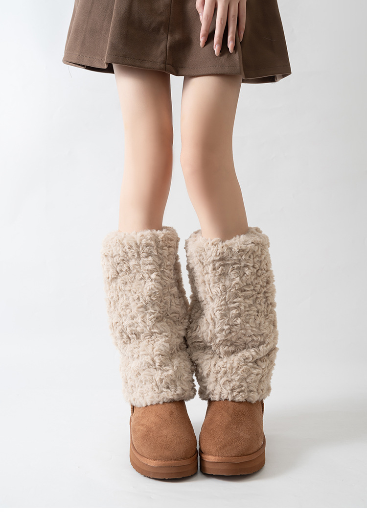 新款秋冬卷毛保暖袜套短款靴套腿套毛绒绒加厚袜套手套两用ins风详情12