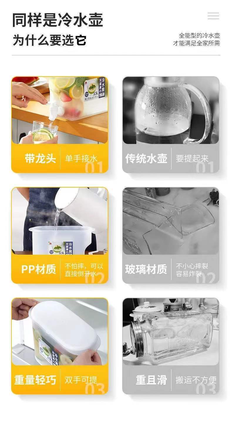 3.5L冷水壶带龙头夏日家用冰箱冷水桶户外冰水饮料桶水果茶花茶壶详情2