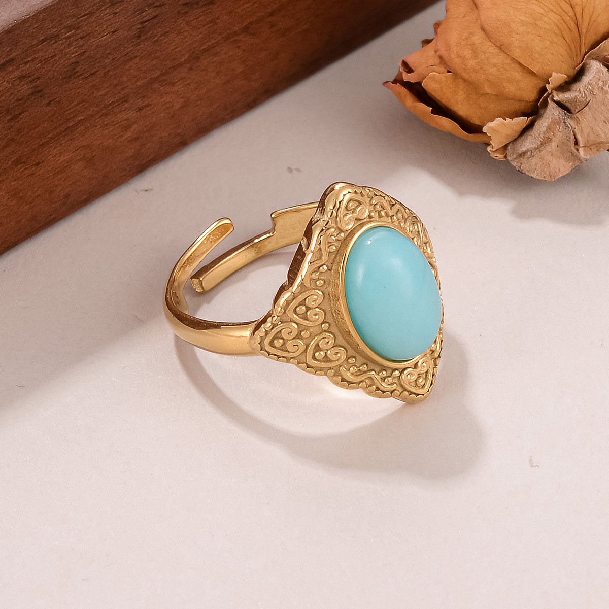 Best-selling stainless steel natural stone rings for women on AliExpress, non-fading titanium steel retro geometric rings for women pic 30