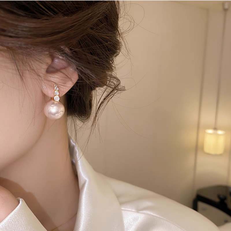 法式闪钻粉色珍珠耳扣气质感显脸小耳饰时尚小香风耳环时尚百搭详情8