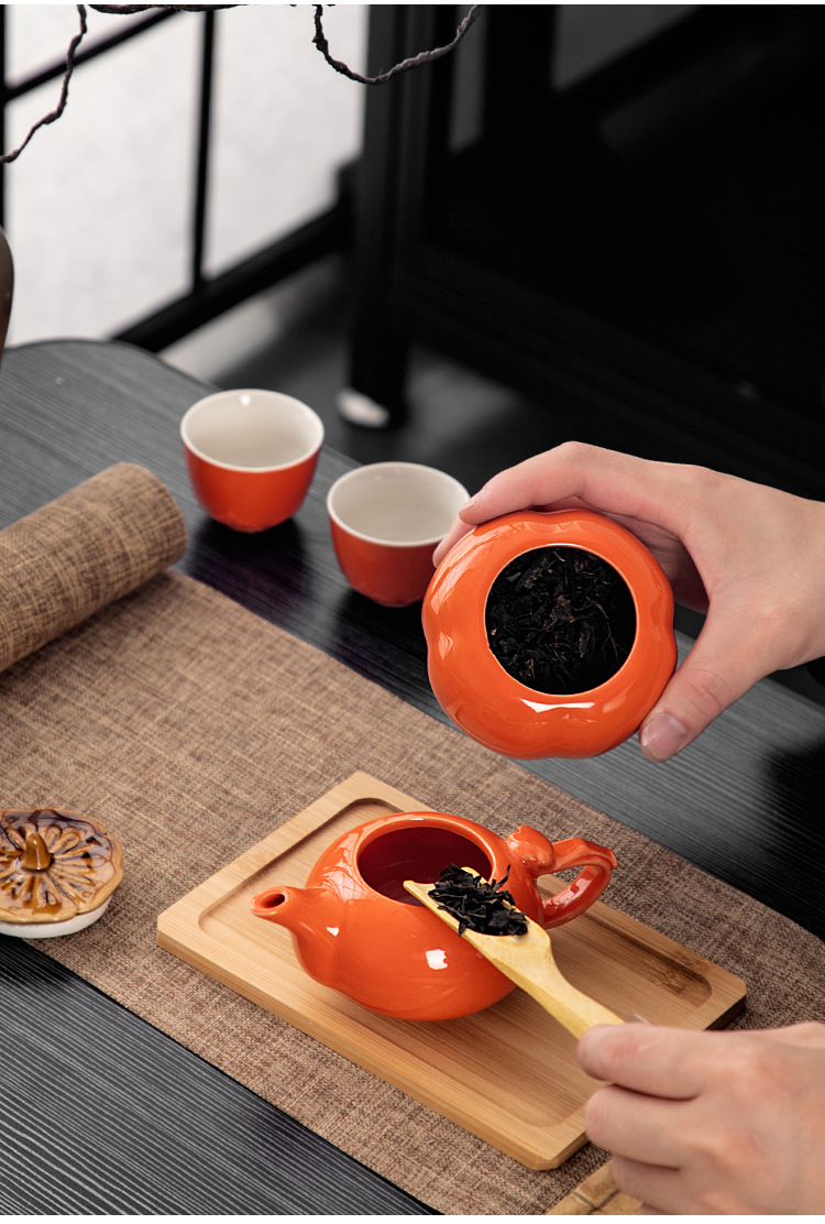 Persimmon tea set, one pot and two cups, business opening event gift, souvenir, Kung Fu tea set gift box, LOGO pic 10
