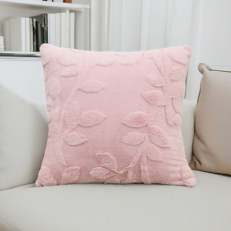 Faux plush jacquard pillow, solid-color simple home sofa pillow cover, three-dimensional leaf pattern living room sofa pillow pic 6