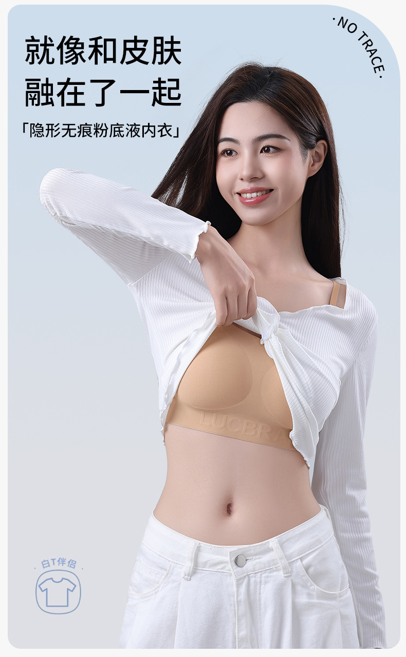 幸爆款无痕粉底液隐形内衣女薄款聚拢穿衣不透无钢圈支撑吊带文胸详情2