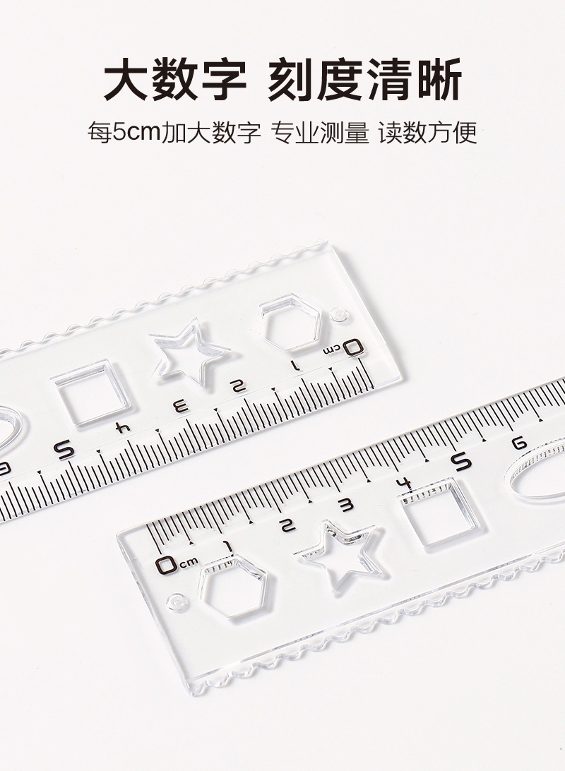 Clear scale geometric ruler with wavy line grid ruler, plastic 20cm, student measuring tool, curve drawing circle pic 5
