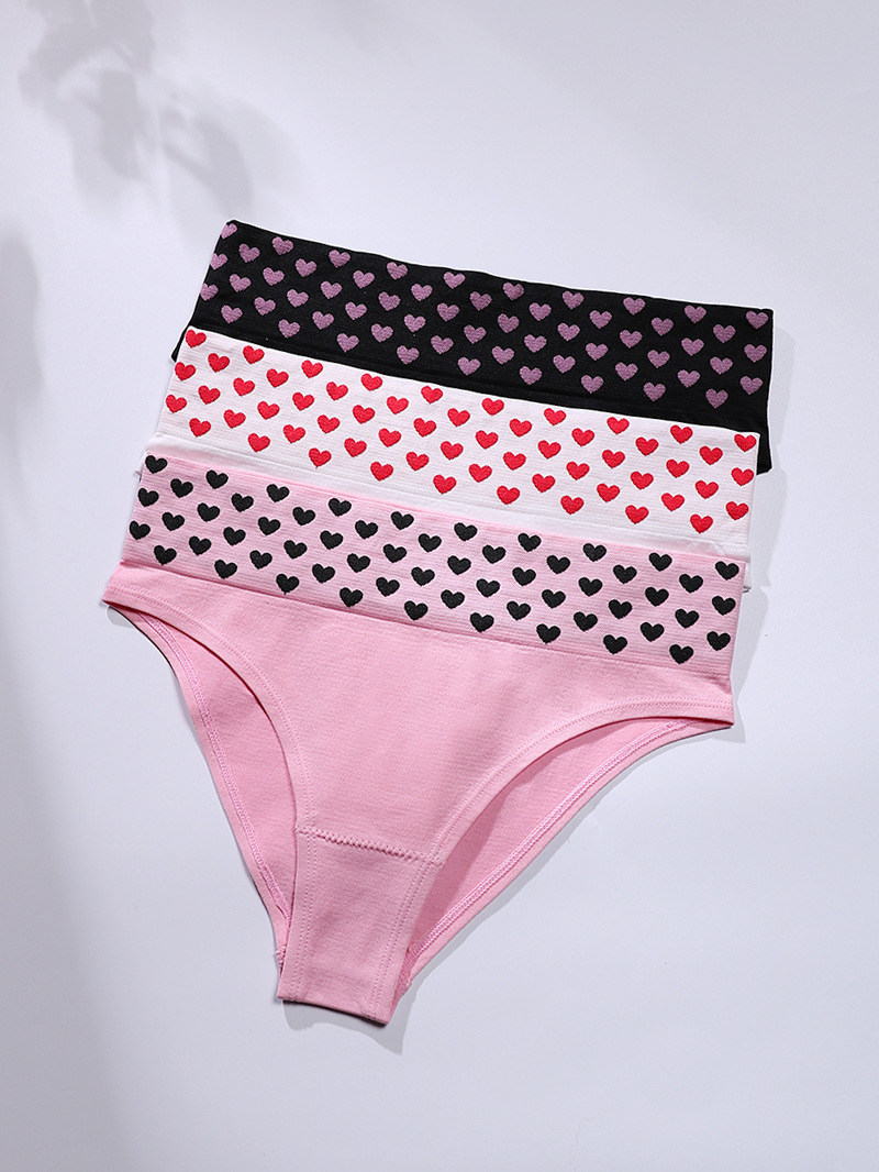 Three pairs of high-waisted triangular underpants with heart patterns for women, European and American sexy, seamless and breathable pure cotton crotch underpants for export pic 15