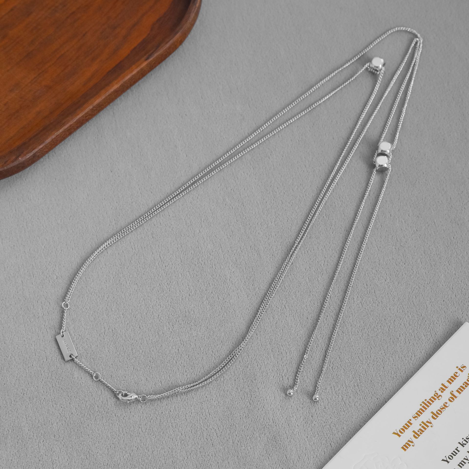 LEMA*家可抽拉项链 法式冷淡风简约气质双层叠戴长款方块锁骨链详情9