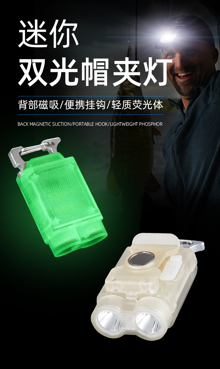 New cross-border keychain, multi-functional cap clip, night fishing headlight, outdoor strong light, long battery life, portable mini flashlight pic 1