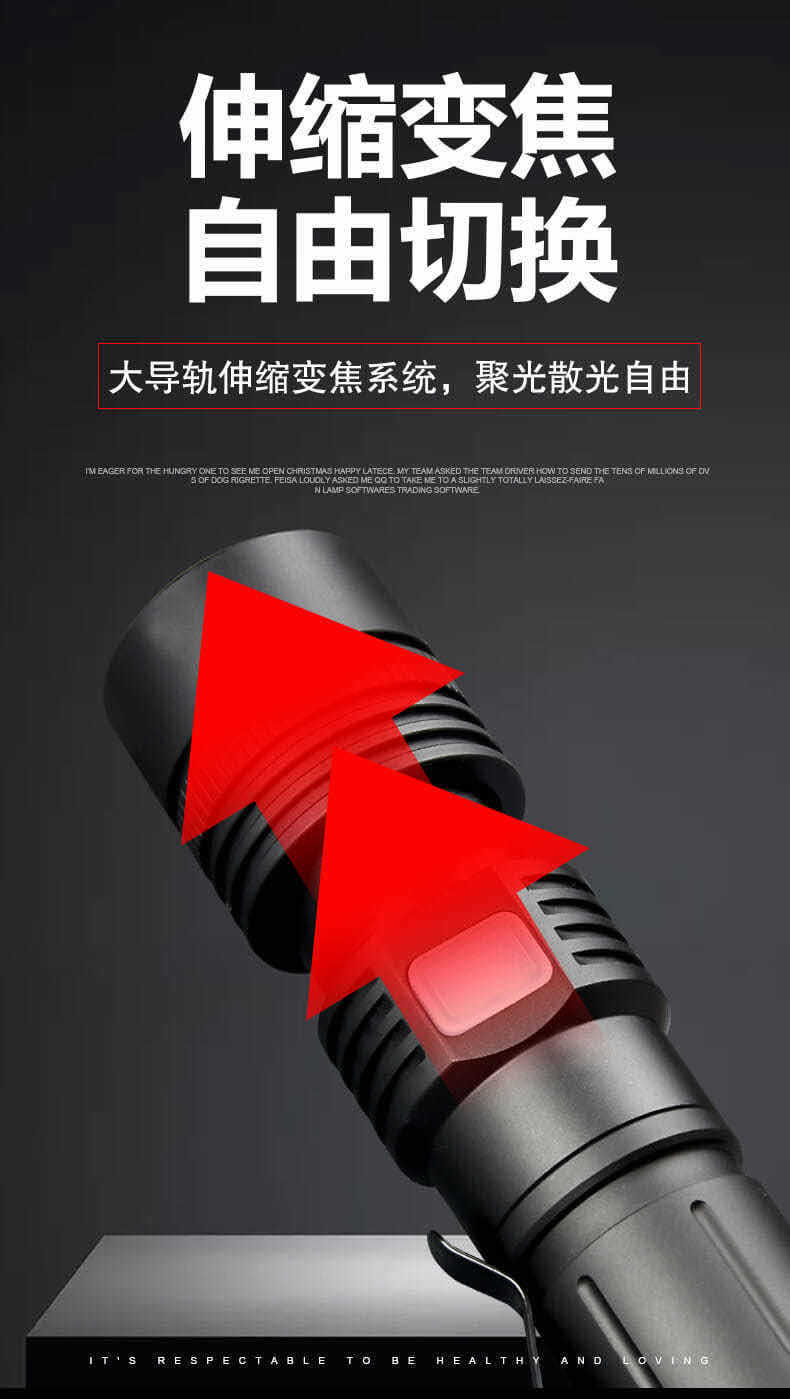 跨境新款P50强光手电筒带电量提醒功能USB充电伸缩变焦强光照明灯详情25