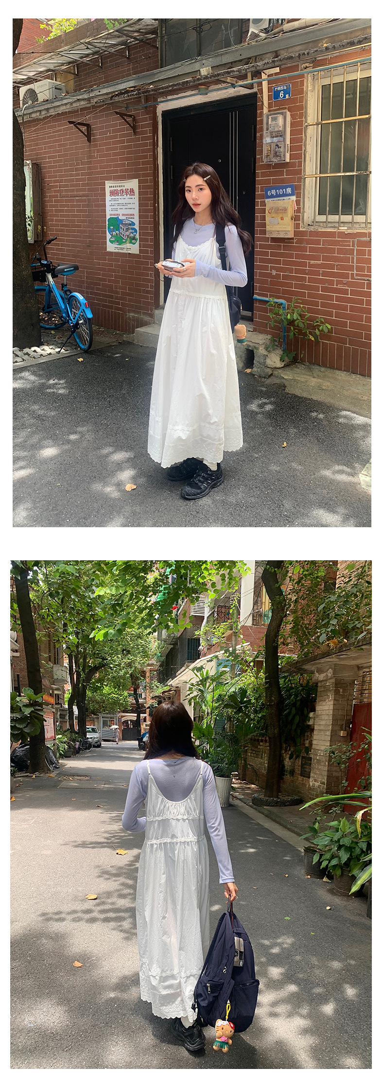黄峥法式高腰花边吊带连衣裙女2024早秋宽松显瘦无袖长裙143LH576详情17