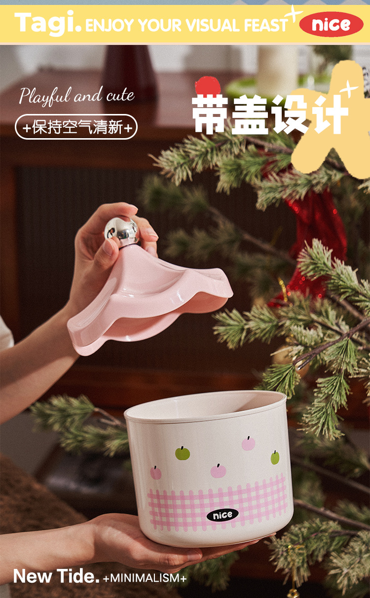 多功能收纳桶宿舍客厅办公室带盖桌面垃圾桶高颜值波点杂物收纳桶详情4