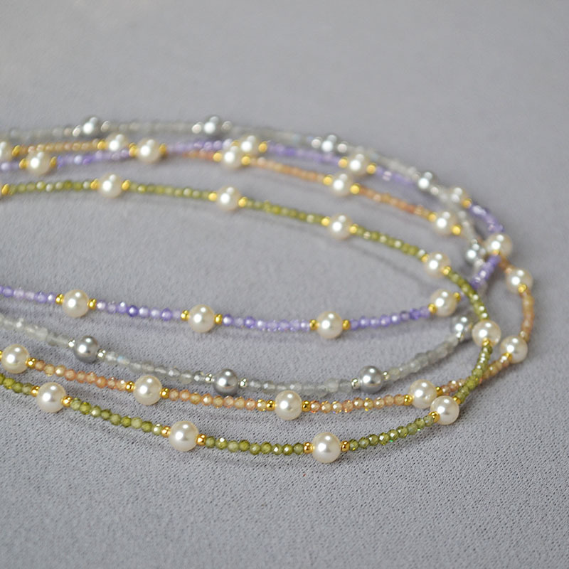 日韩小众设计闪亮彩色锆石满天星珍珠清新甜美高级感项链锁骨链女详情5