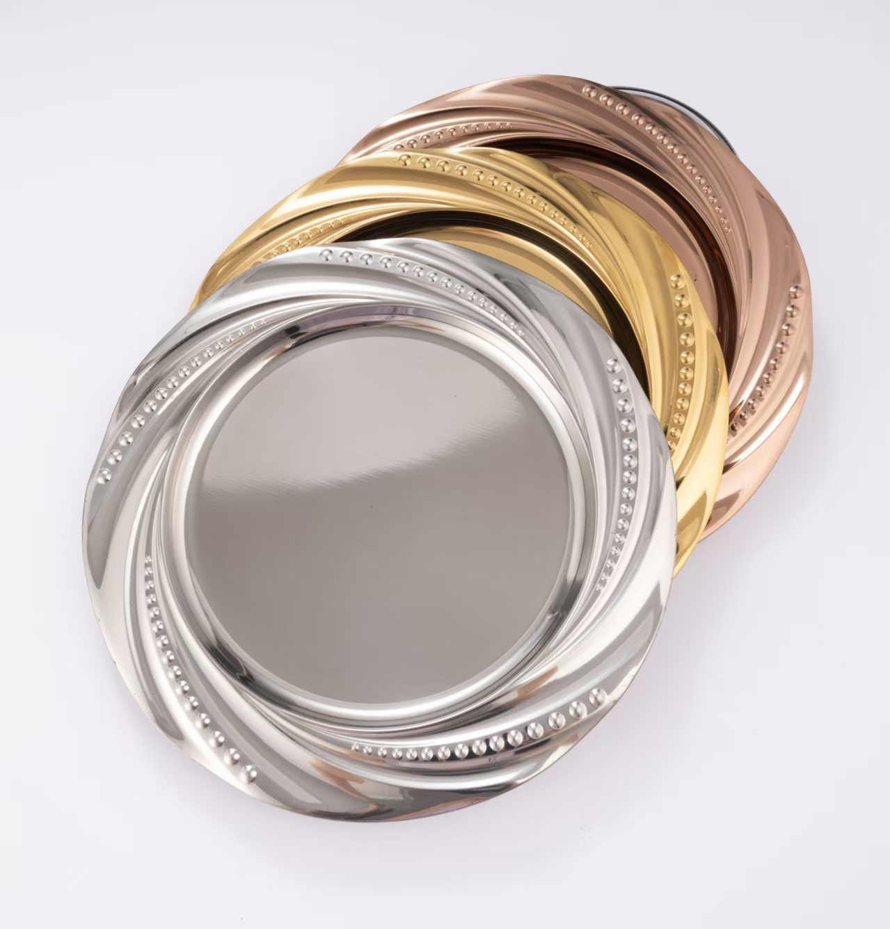 Stainless steel smooth plates, dinner plates, round flat plates, Western steak plates, restaurant bright pastry plates, cake plates pic 6