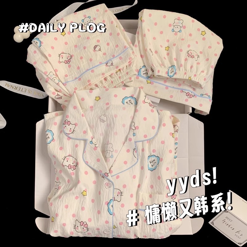 可爱小狗睡衣女款夏季云朵棉短袖短裤三件套少女休闲可外穿家居服详情21