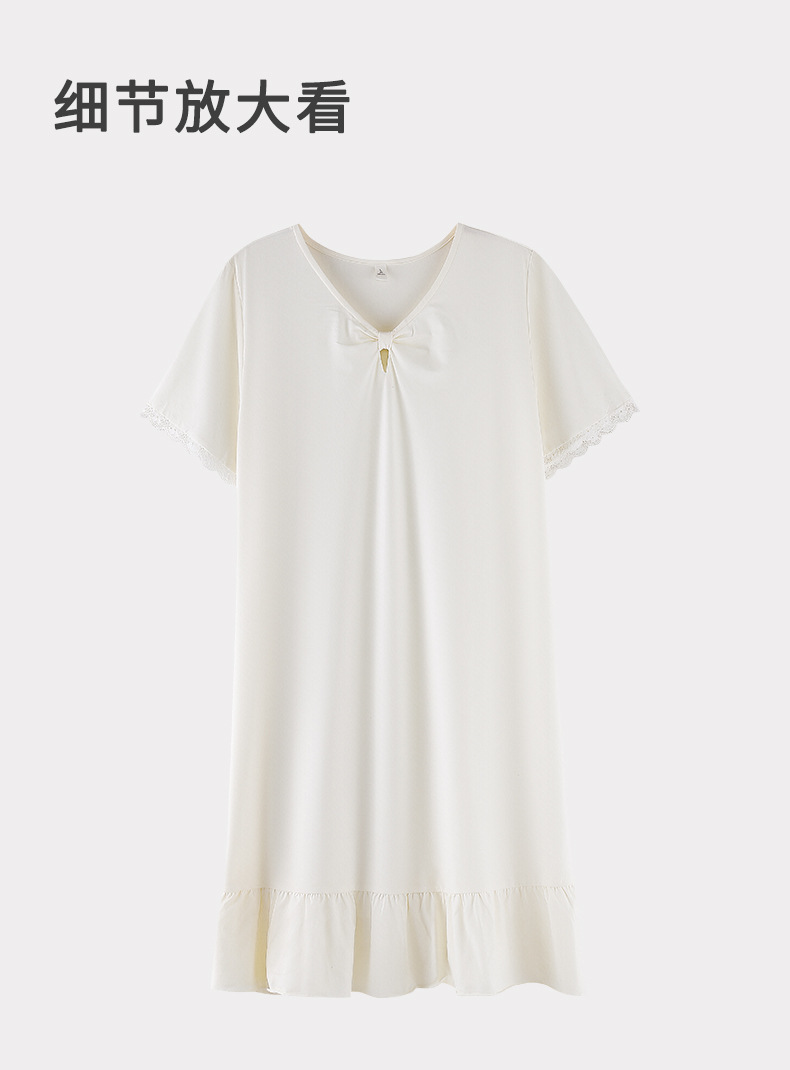 A light short-sleeved casual summer dress with a chest cushion for women. It can be worn as a mid-length skirt. It is made of modal cotton for summer home wear pic 21