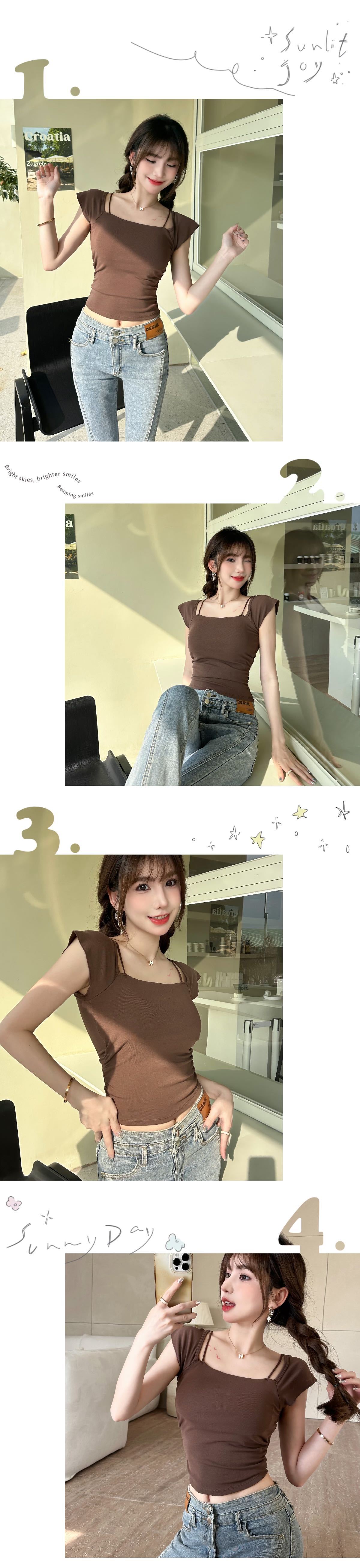 A hot girl with a high level of appearance looks petite. She wears a flying sleeved vest, a modal pure cotton crop top, and a bra with a chest pad on top pic 32