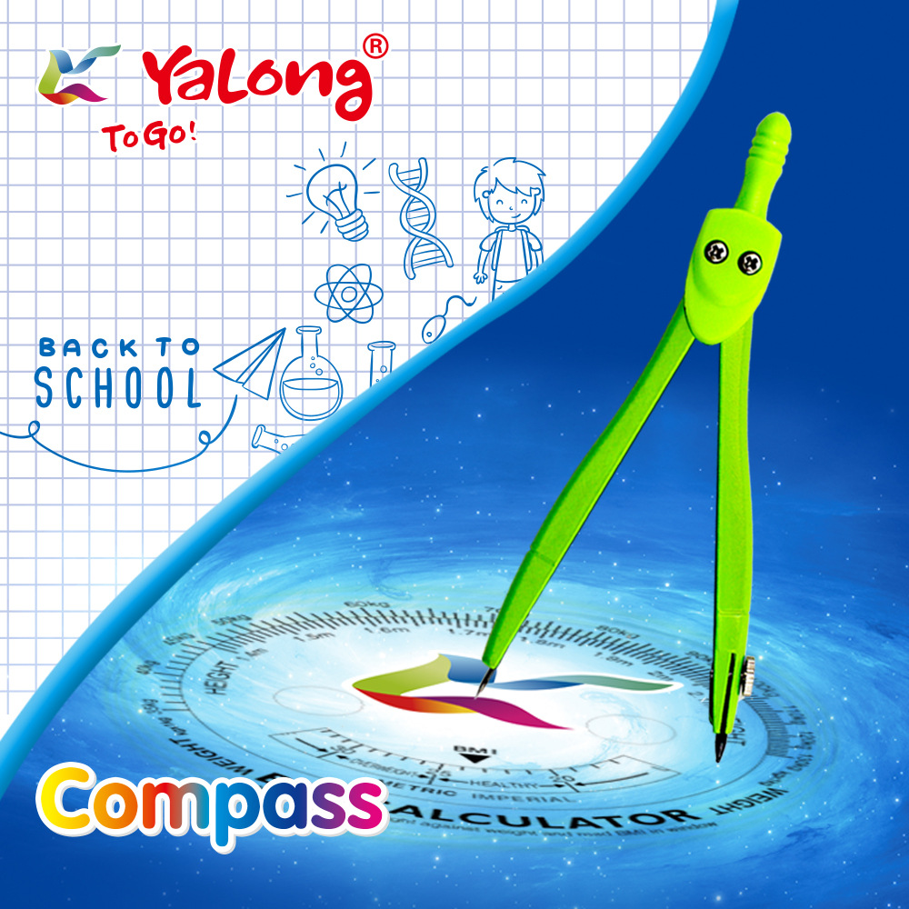 Yalong Cross-border Classical 3-color student metal compass, zinc alloy material compass, for geometric drawing pic 1