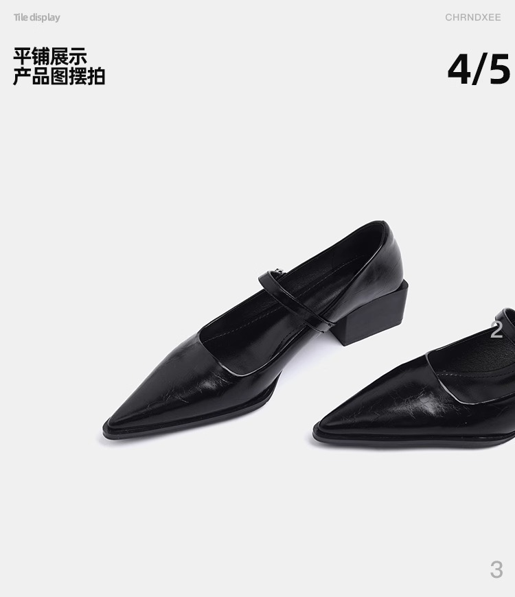 羊皮版~尖头复古玛丽珍鞋软皮一字带浅口粗跟单鞋女高跟通勤女鞋详情28