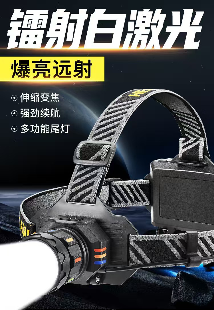 跨境新款白激光强光头灯USB充电户外变焦远射头灯东背部红光警示L详情13