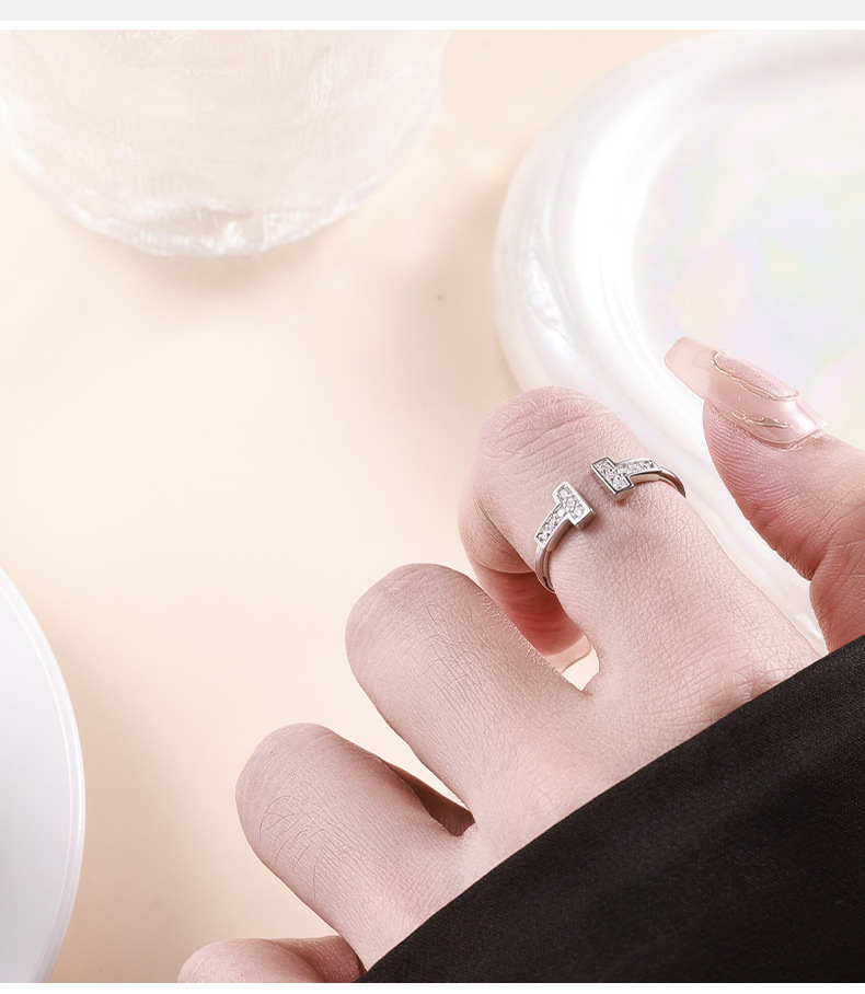New open ring coil with diamond setting, high-end narrow version InS-style T1 ring, pure silver ring from a cross-border manufacturer in Europe and America pic 3