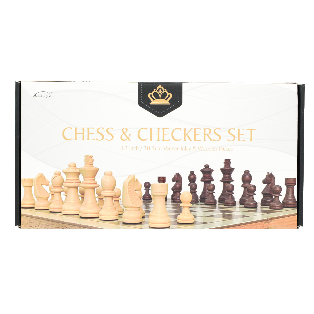 Two-in-one international chess checkers wooden board game toys with double back, non-magnetic for export pic 24