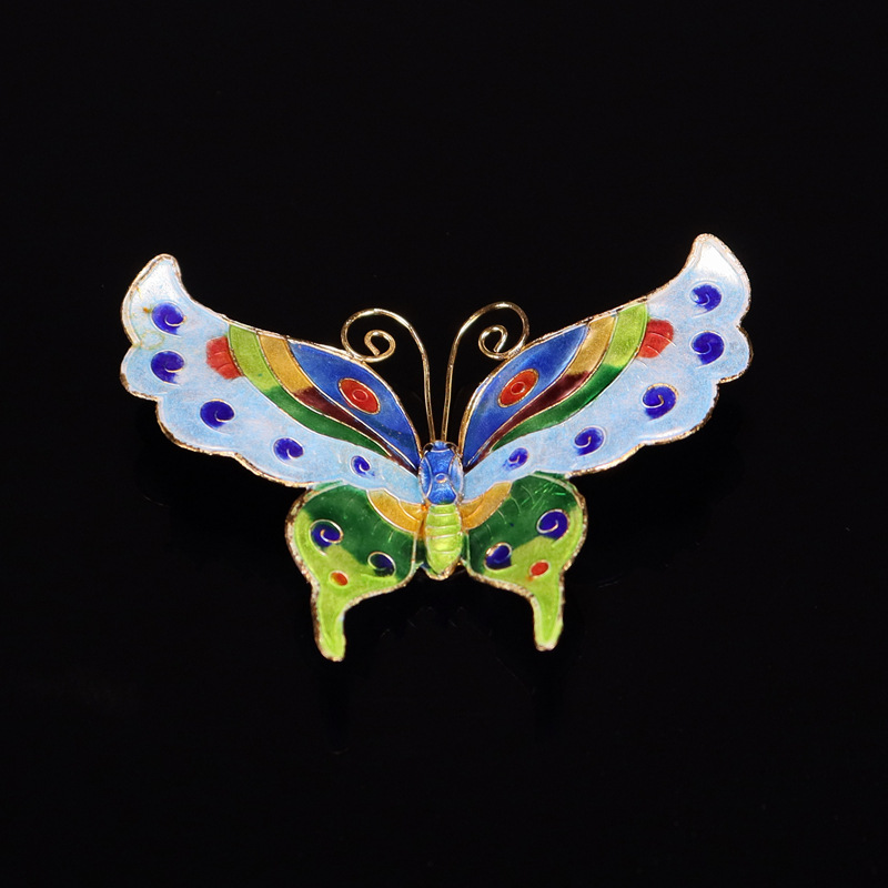 Beijing Cloisonne Chinese Cultural Craft Gift Copper Body Mechanism Enamel silver Blue Butterfly Fridge magnet pic 4