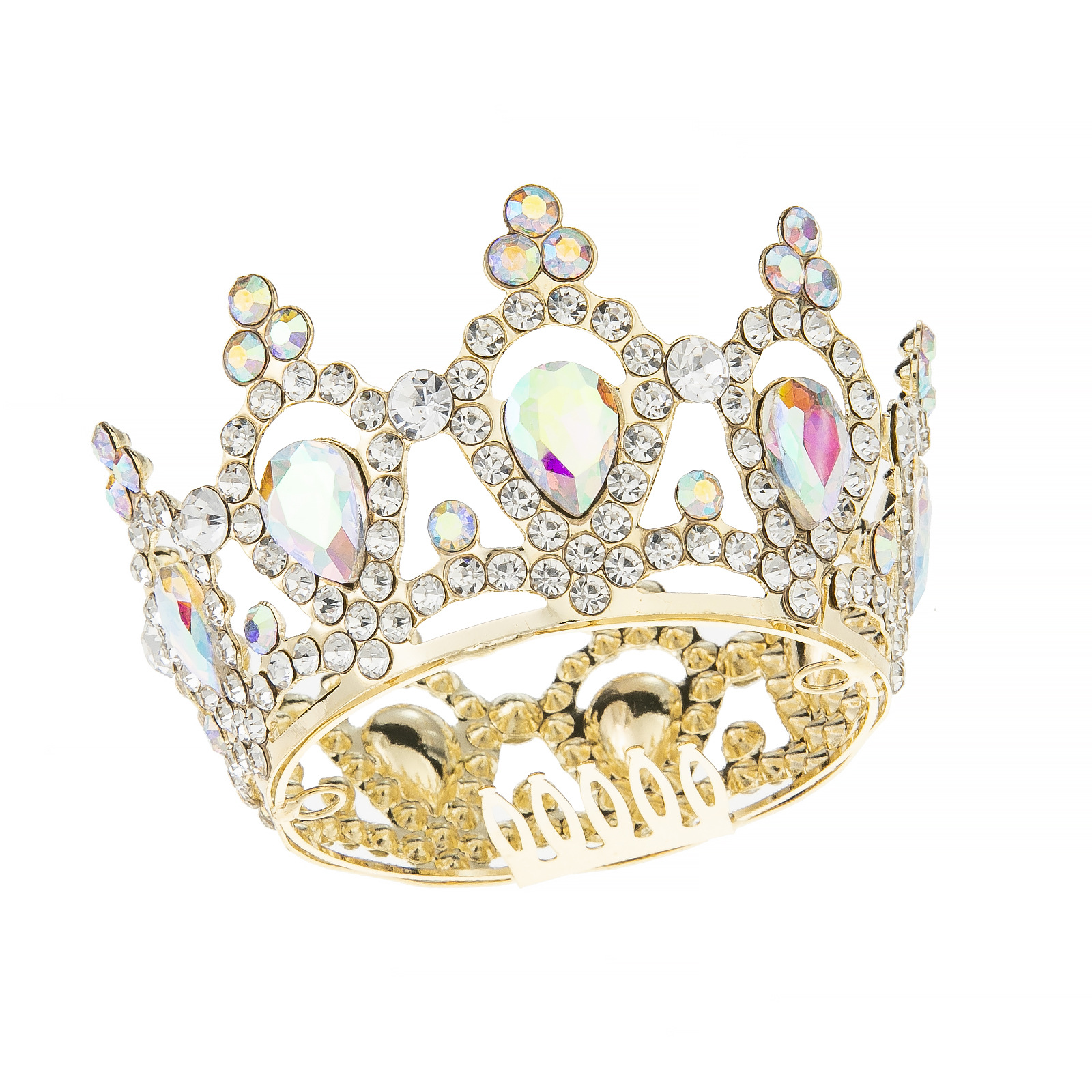 跨境新款外贸彩色水钻带梳齿儿童小满冠生日宴会派对皇冠头饰详情5