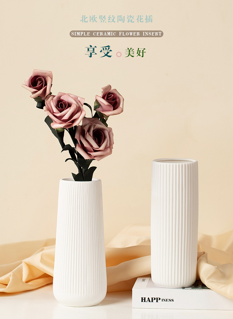 跨境爆款陶瓷花瓶创意家居客厅白色水培花器北欧干花插花装饰摆件详情1