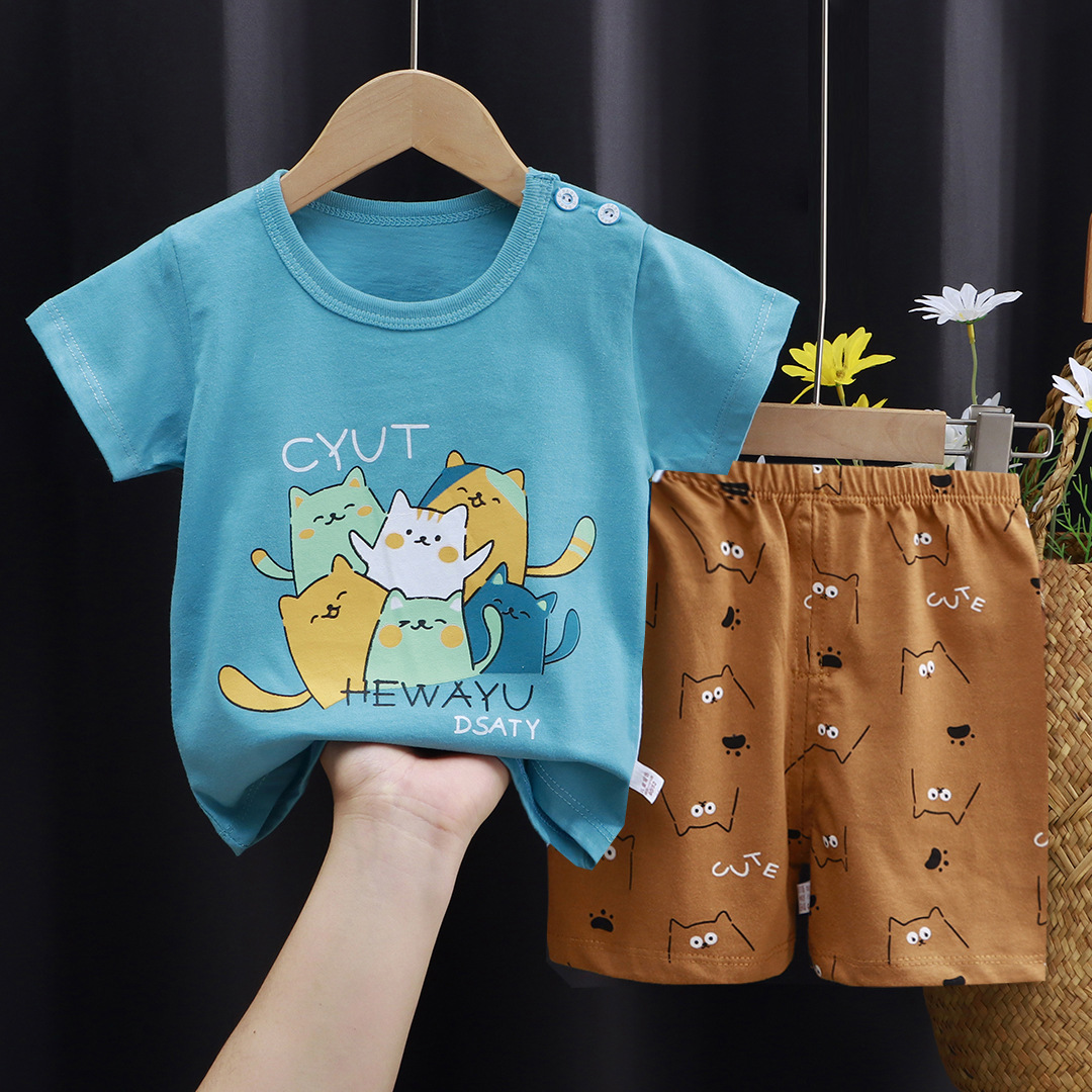 Children's short-sleeved set, pure cotton summer clothes for girls and T-shirts for boys, two pieces of baby clothes, new Korean-style children's clothing pic 15