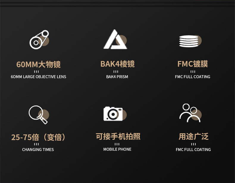 单筒变倍望远镜25-75x60高倍高清微光夜视赏月观鸟户外单筒望远镜详情2