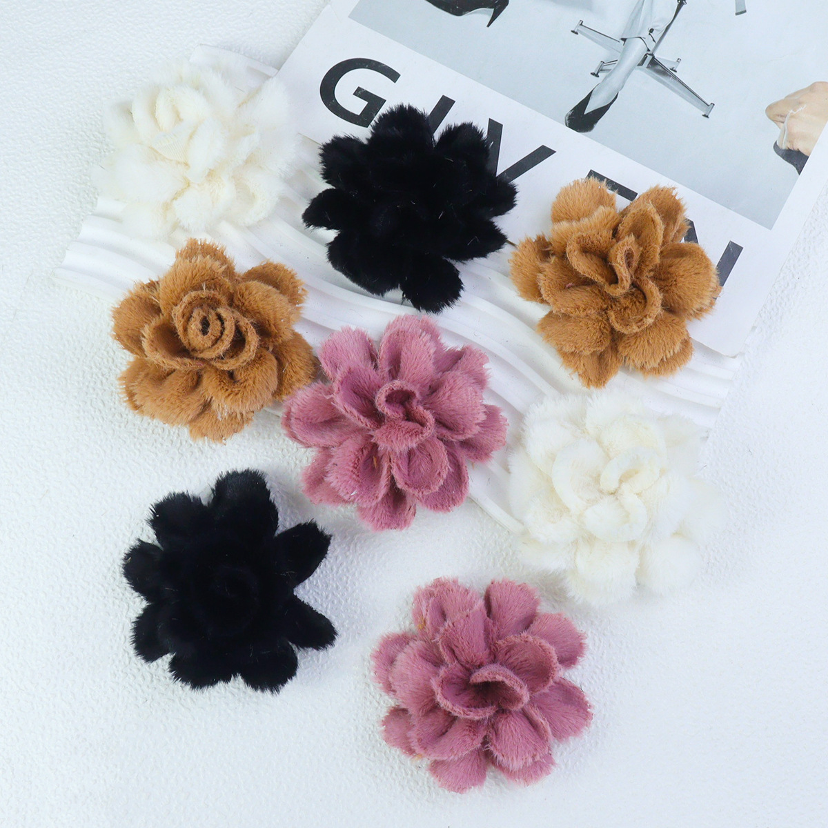 8CM毛茸茸洛丽塔饰品服装辅料可爱软乎乎花朵慵懒风山茶花diy详情1