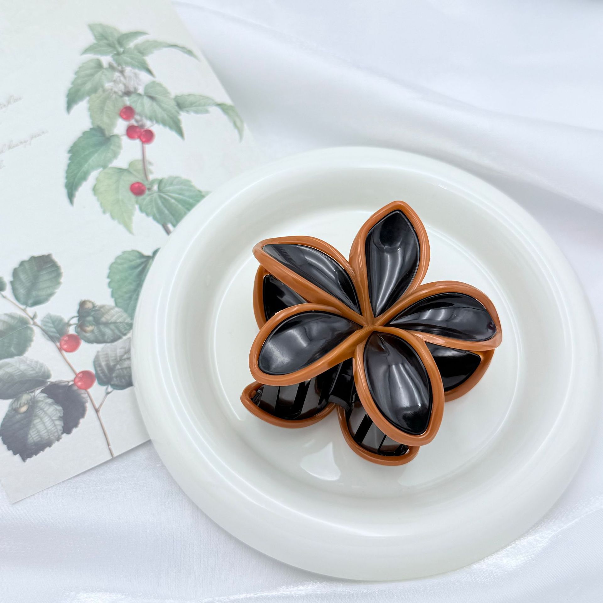 韩版爆款ins拼接花朵抓夹质感高级温柔半扎百搭发饰女鲨鱼夹详情9