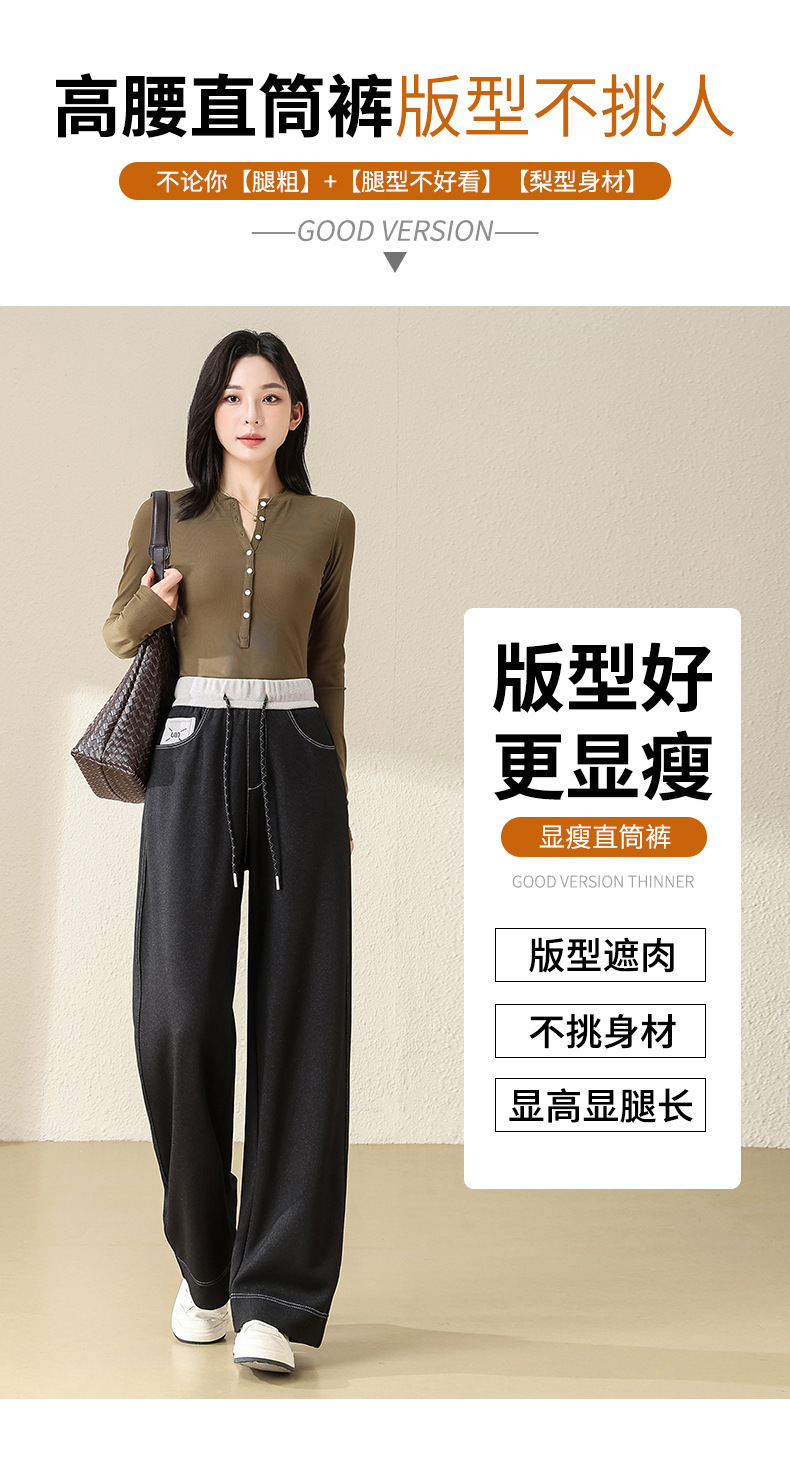 丹宁蓝窄版牛仔裤女2025秋冬季新款松紧高腰休闲直筒裤垂感阔腿裤详情9