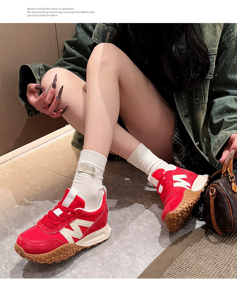 7cm内增高老爹鞋红色德训鞋女2025新款透气厚底休闲鞋百搭阿甘鞋详情14