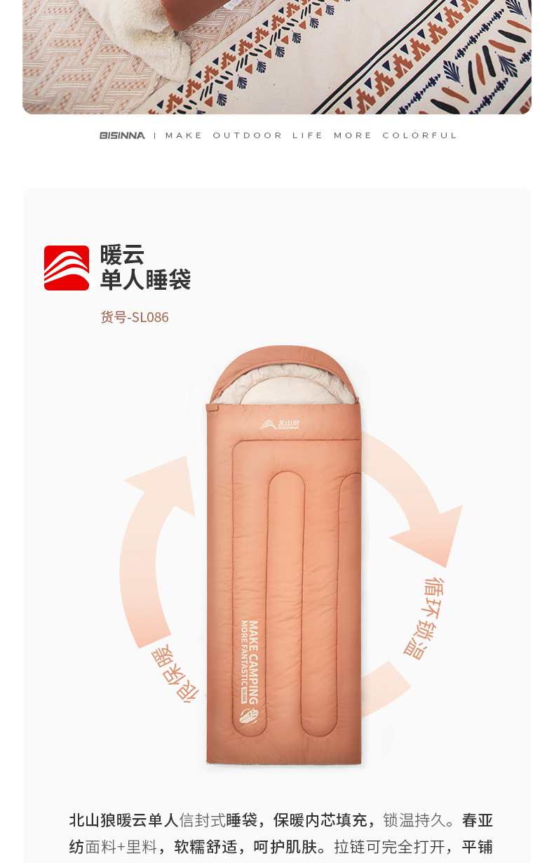 北山狼睡袋四季通用款成人户外露营轻量化夏季车用单双人被子两用详情2