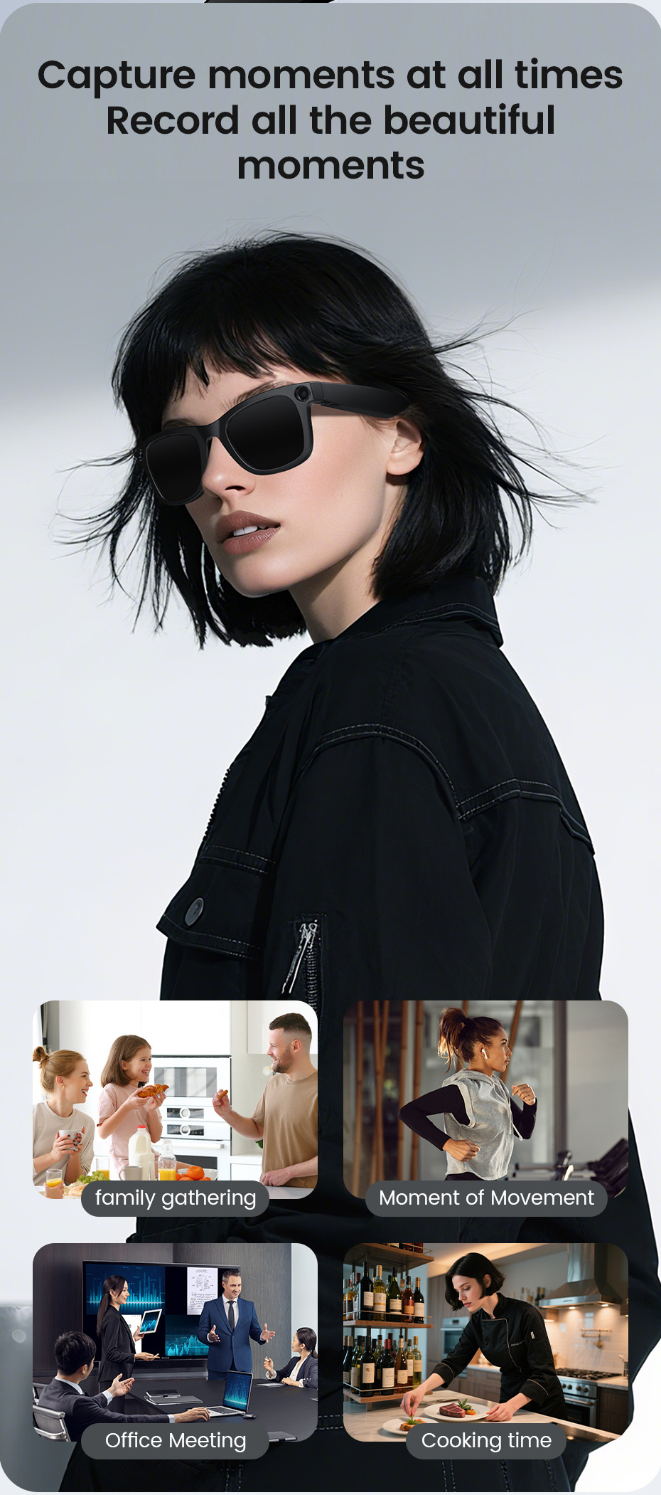 E02AI智能眼镜800W像素防抖拍摄录像录音翻译语音唤醒图片识别多功能便携智能设备详情5