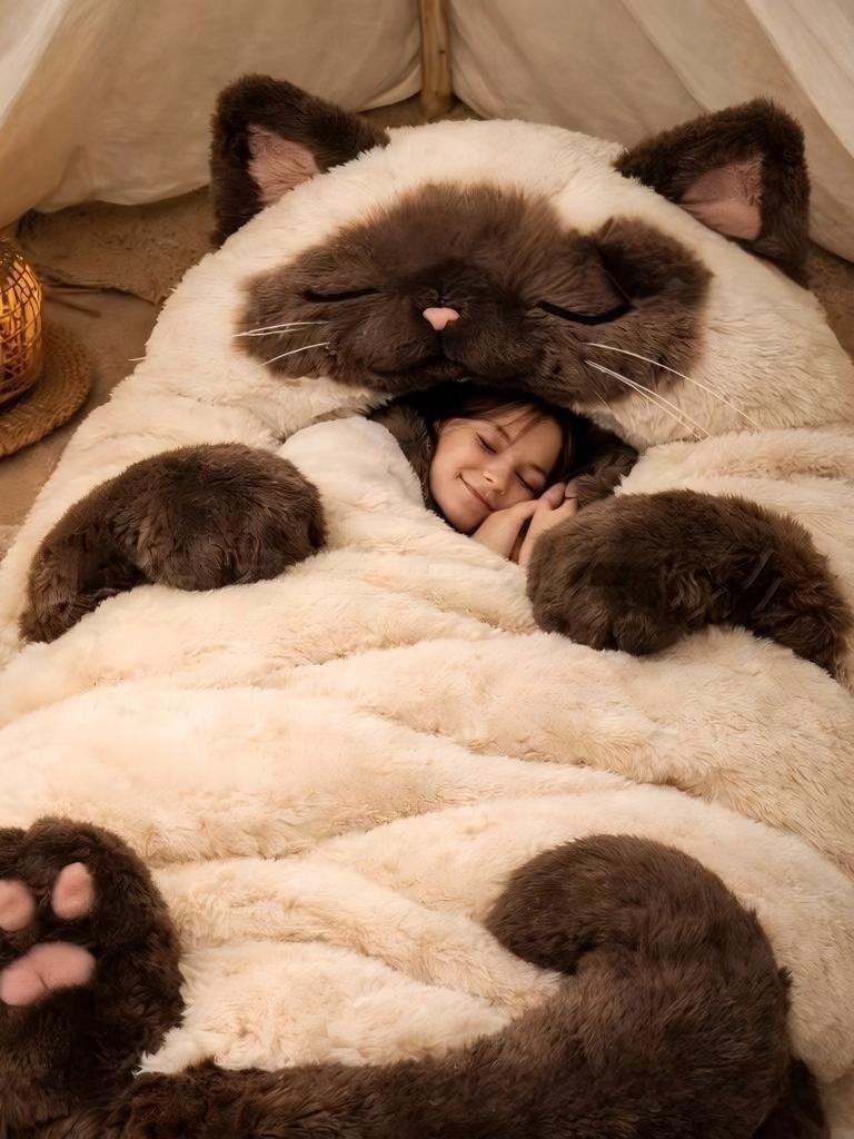 冬季成人巨型毛绒猫咪睡袋 卡通懒人床 安全感治愈系包裹睡垫详情5
