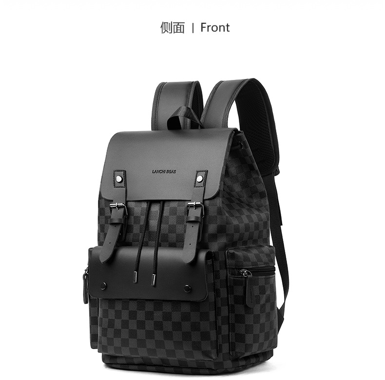 双肩包男士格子通勤休闲上班族背包大容量商务旅行出差工作电脑包详情28