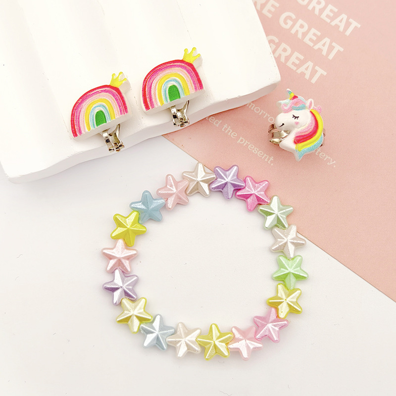 【可以】儿童卡通耳夹戒指手链套装可爱独角兽美人鱼女孩礼物玩具详情10