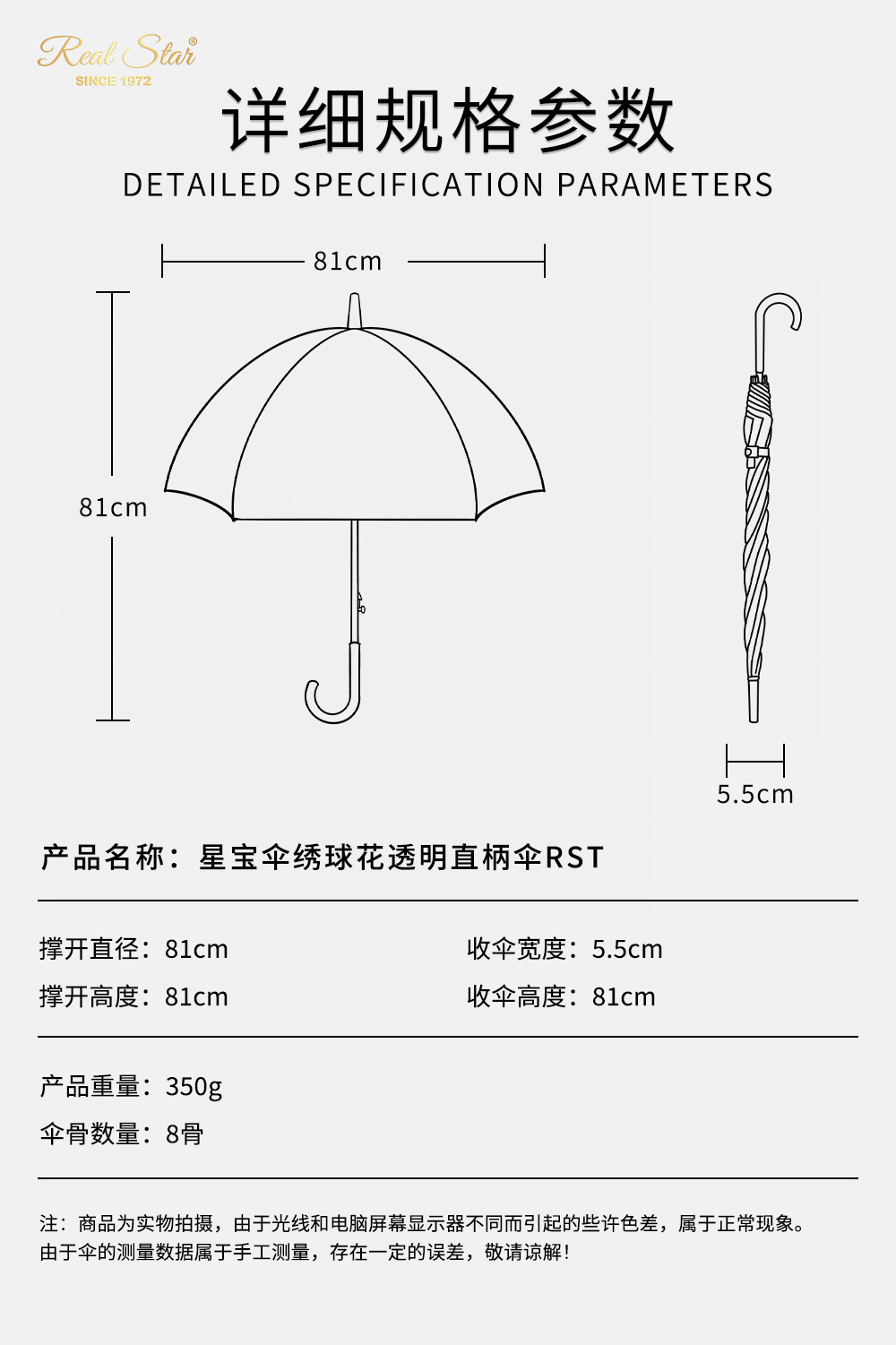 25年星宝新款成人透明伞绣球花彩色图案拱形雨伞数码印日韩清新详情14
