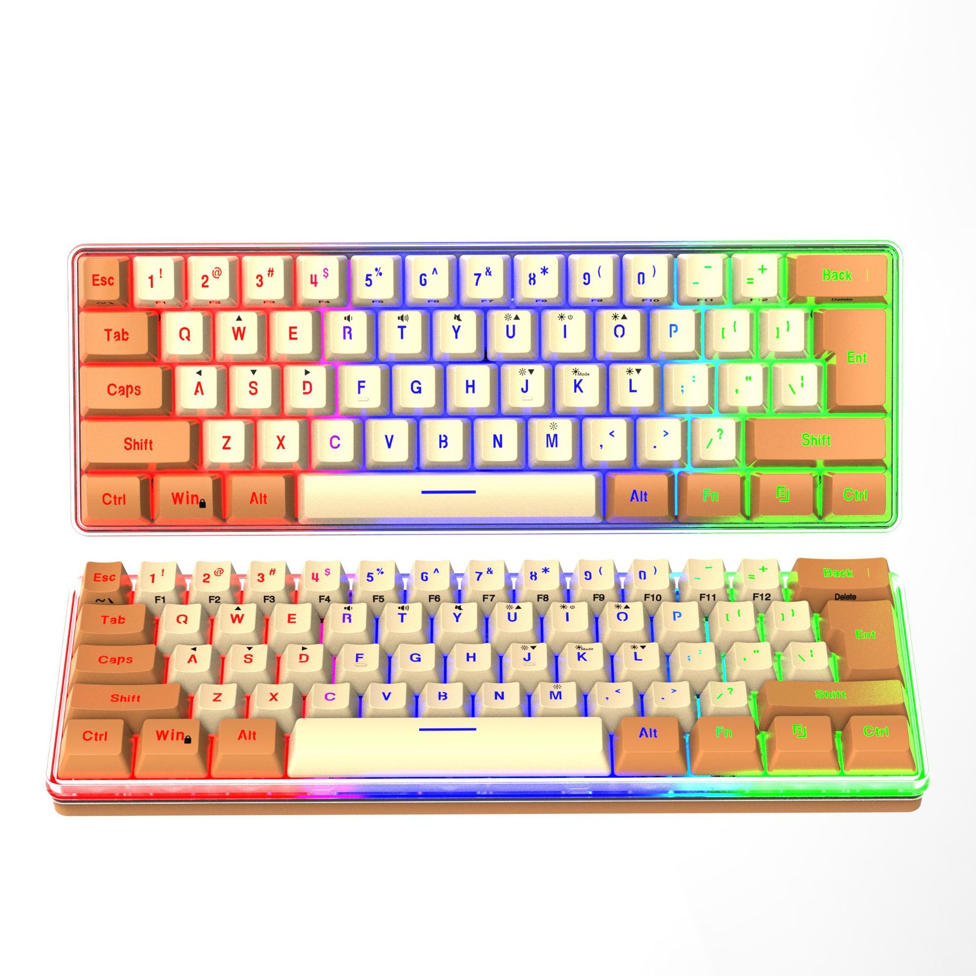 Wholesale and consignment of 61-key Yunguoguo k401 notebook desktop wired gaming small keyboard RGB illuminated keyboard pic 23