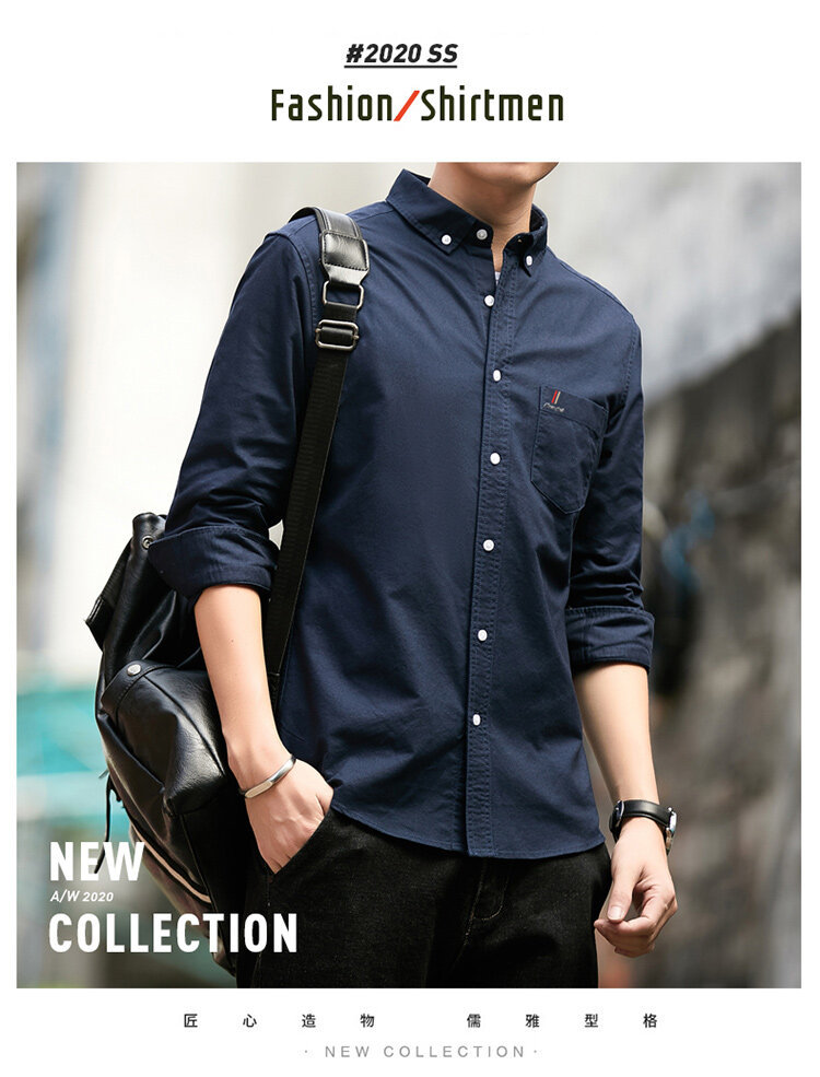 纯棉男士衬衫2023款男长袖牛津纺免烫修身四季款商务休闲上班衬衣详情3