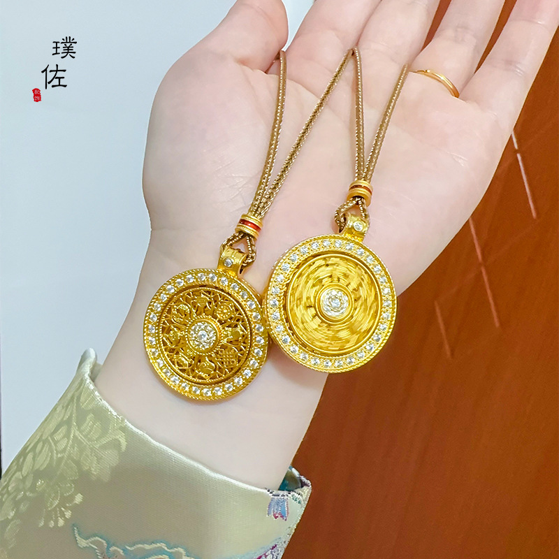 久不掉色越南沙金镶钻吉祥八宝罗盘如意绳项链可旋转吊坠毛衣链女详情1