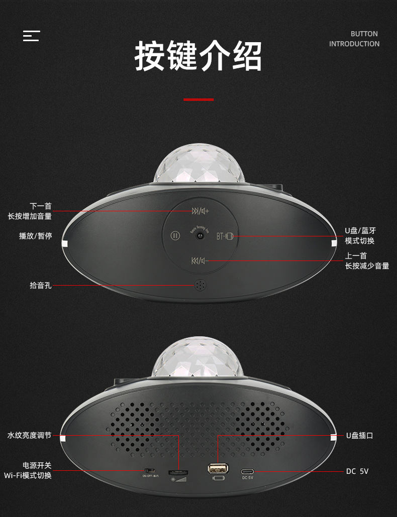 LED Bluetooth music starry sky light, smart APP control, water ripple gold coin night light, voice-controlled laser atmosphere projection light pic 4