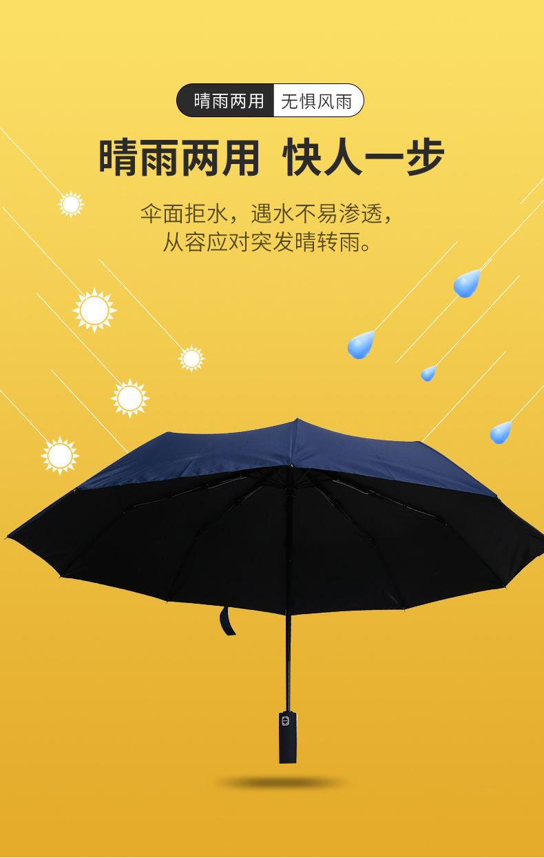 Portable UV-resistant folding umbrella, black rubber sunshade, fully automatic three-fold umbrella, simple outdoor advertising sun umbrella pic 20