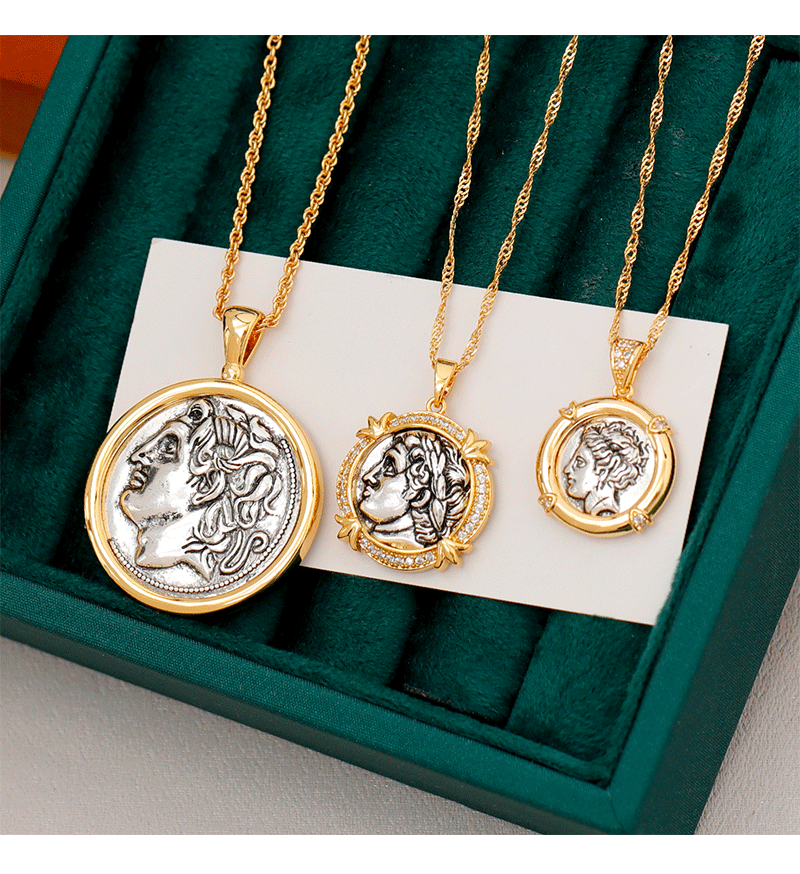 Hyacinth antigua roma atenea colgante helios collar luz lujo nichos monedas antiguas monedas de oro suéter cadenas hombres y mujeres pic 5