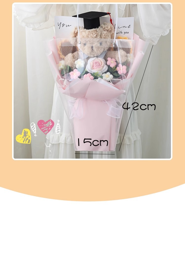 国潮创意中高考仿真向日葵玫瑰花束可爱公仔熊玩偶手捧花儿童毕业礼物详情6