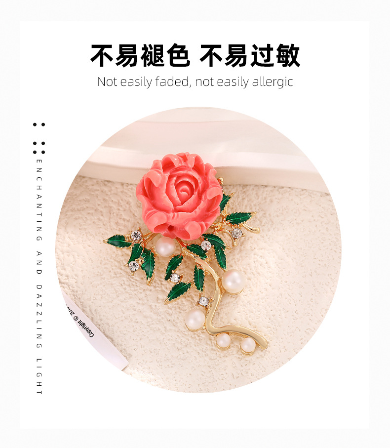 A fresh and delicate peony and zircon flower brooch, a retro pearl fashion pin, a leak-proof clothing accessory, a brooch for women pic 4