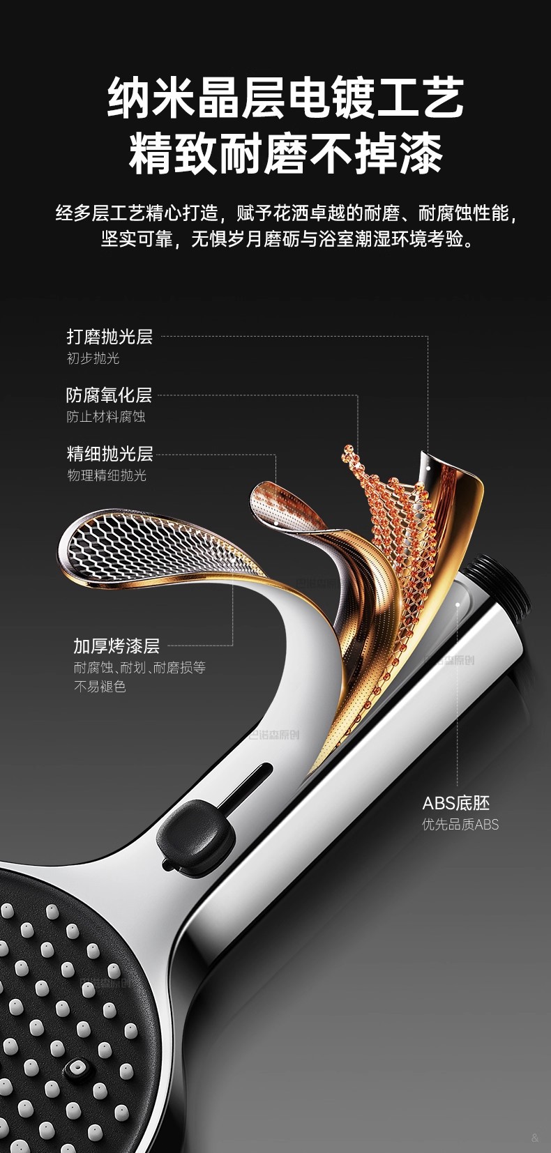 增压花洒喷头淋浴头超强加压浴室洗澡家用水龙头浴霸莲蓬花洒套装详情18