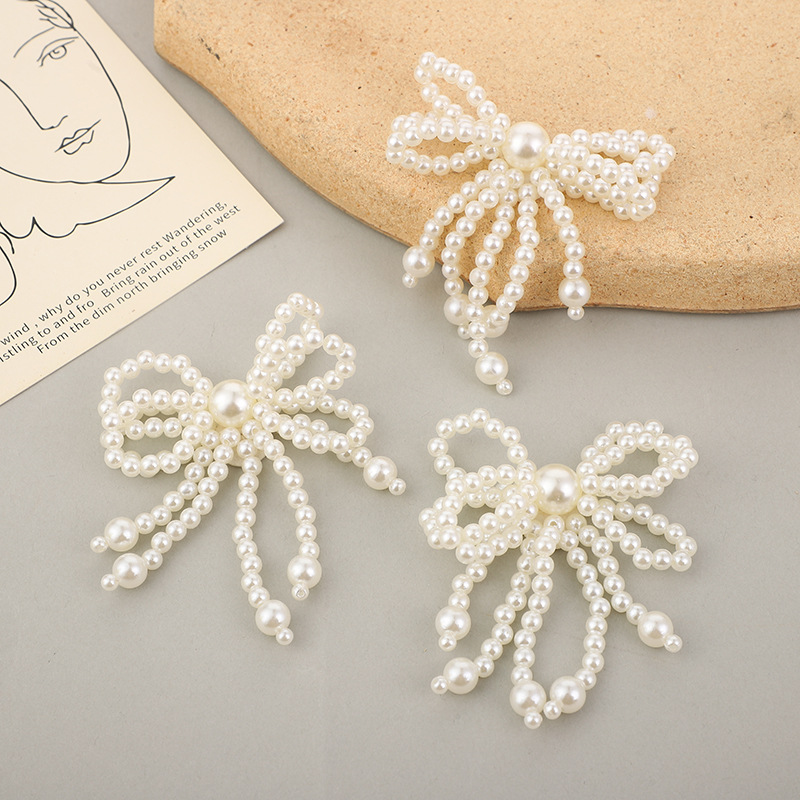 Factory wholesale of hand-woven pearl hair clips, material accessories, hand-sewn bow pendants, corsage accessories and accessories pic 5